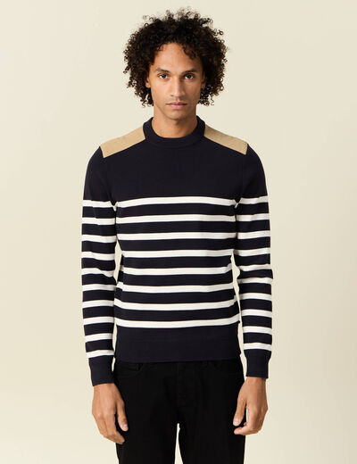 Pull manches longues bleu fonc&eacute; homme