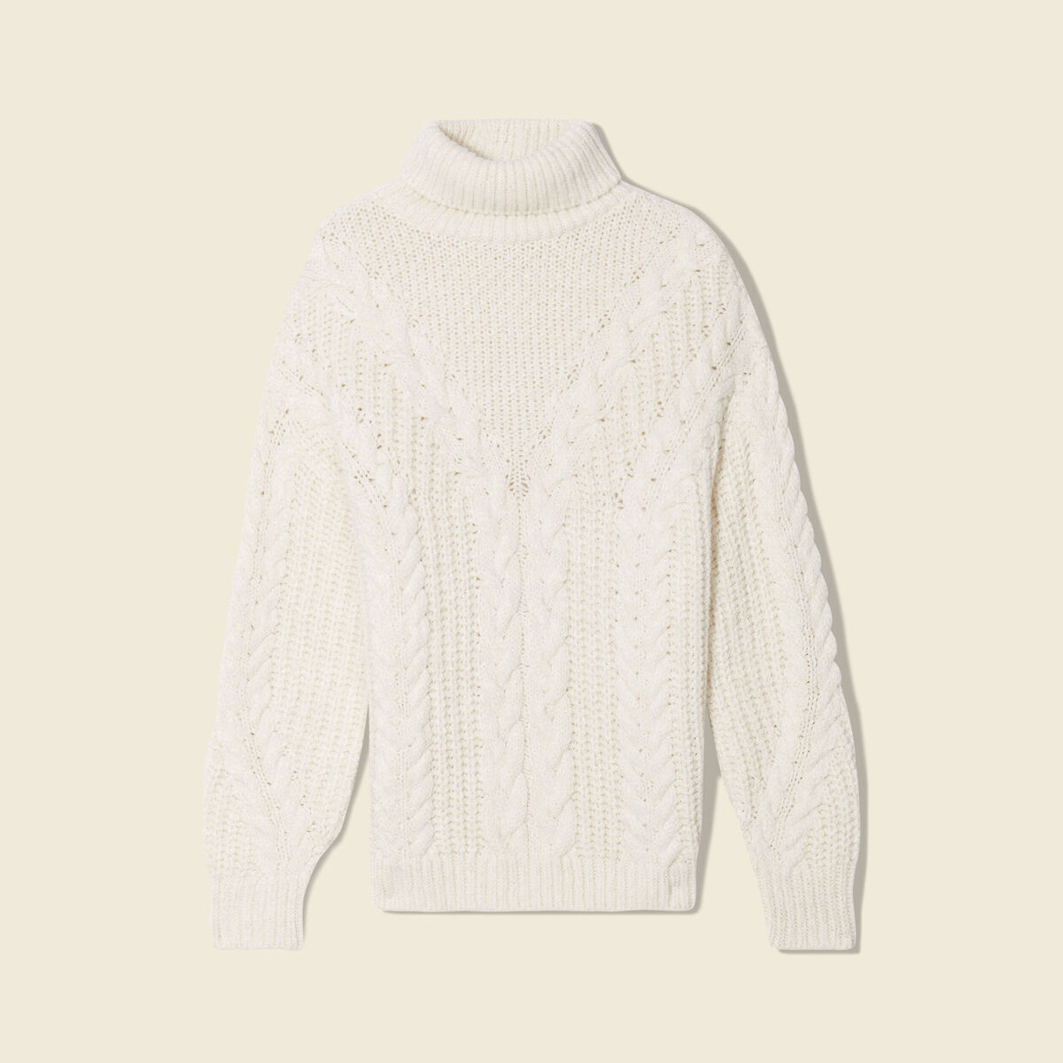Pull manches longues col roulé ecru femme