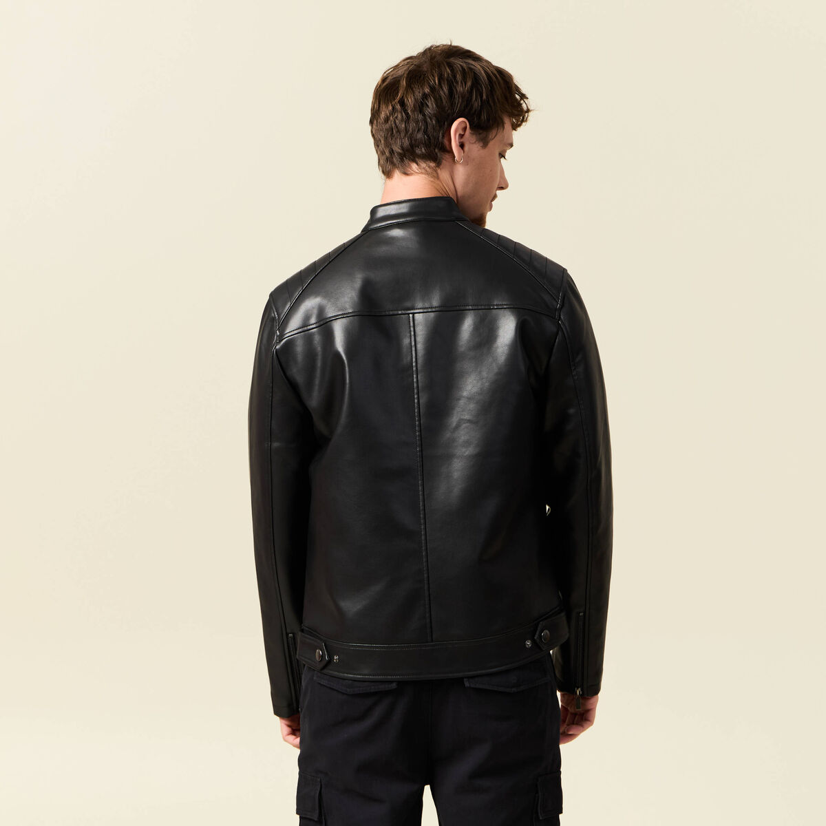 Veste manches longues col biker noir homme