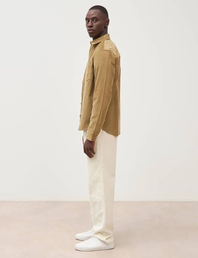 Chemise col classique en velours vert kaki homme