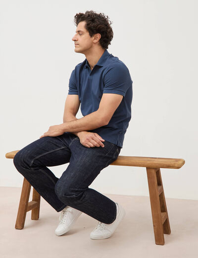 Polo manches coude bleu fonc&eacute; homme