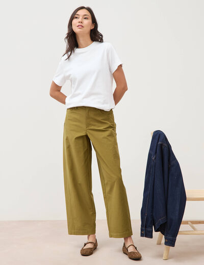 Pantalon coupe regular vert kaki femme