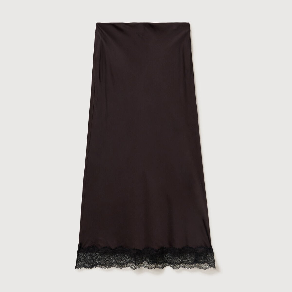 Jupe droite longue satin&eacute;e marron fonc&eacute; femme