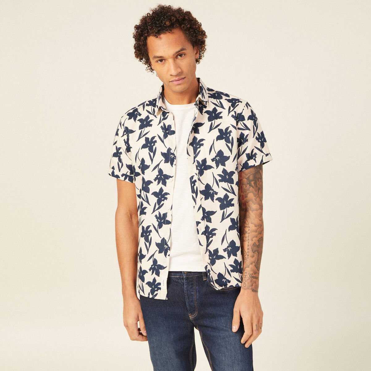 Chemise manches courtes beige homme