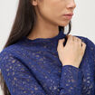 T-shirt ajust&eacute; dentelle manches longues bleu fonc&eacute; femme