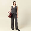 Pantalon large ceinture tissu fluide gris femme