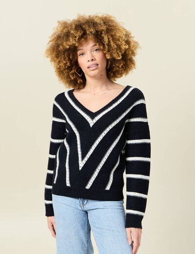 Pull manches longues bleu marine femme