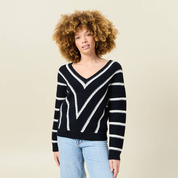 Pull manches longues bleu marine femme