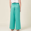 Pantalon large fluide satin bleu turquoise femme