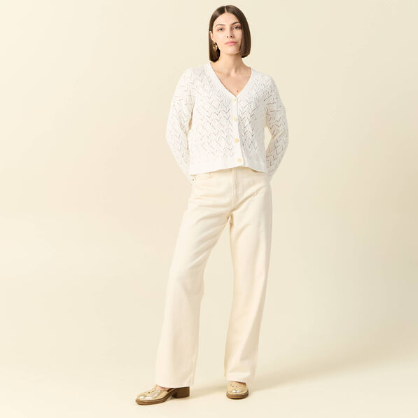 Gilet manches longues ajouré ecru femme