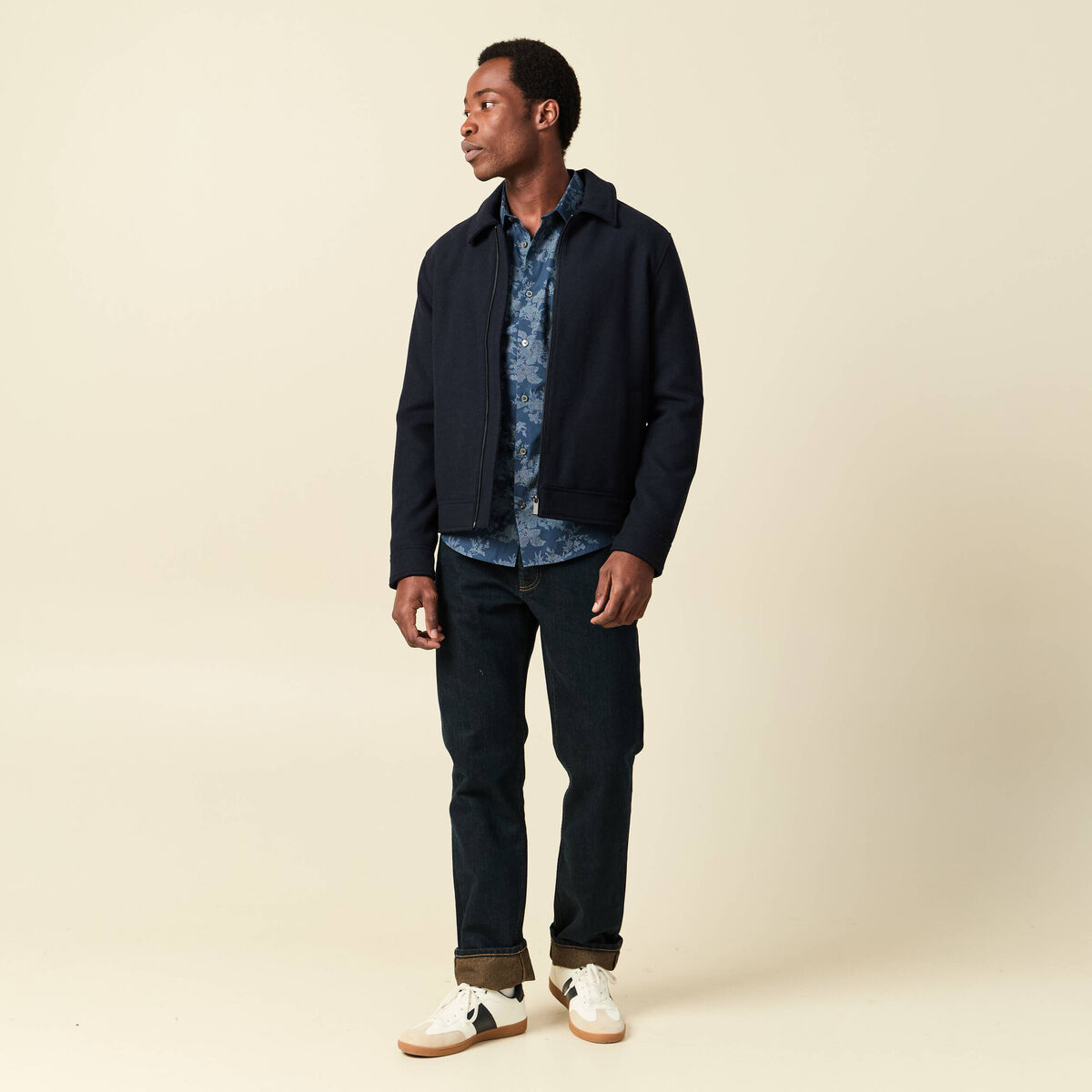 Chemise en coton manches longues bleu marine homme
