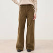 Pantalon large taille haute en velours vert olive femme
