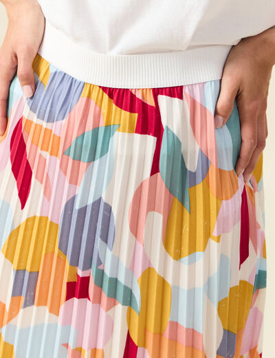 Jupe midi évasée plissée creme femme