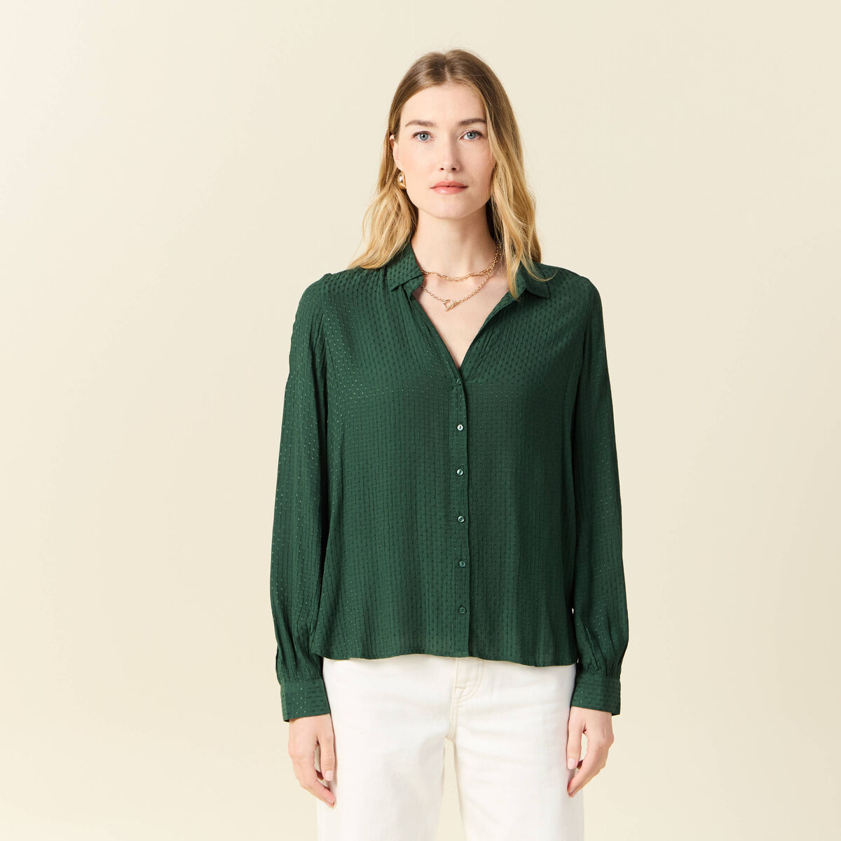Chemise manches longues vert foncé femme