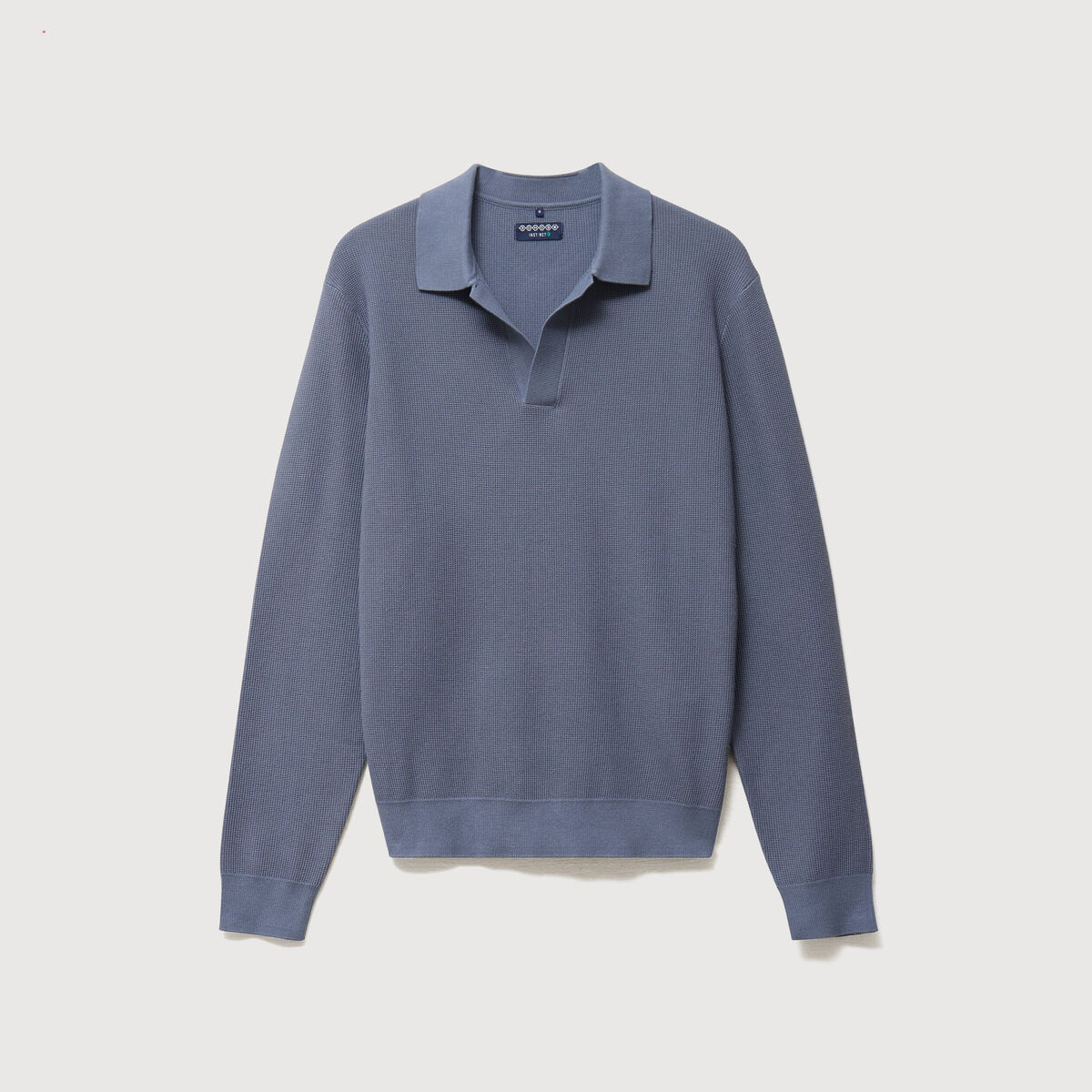Pull droit col polo manches longues bleu gris homme