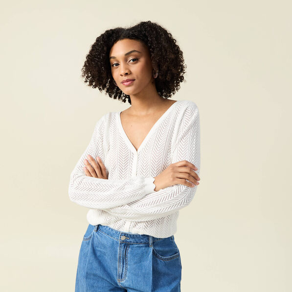 Gilet dos devant ajouré ecru femme