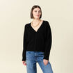 Gilet ajour&eacute; col V manches longues noir femme