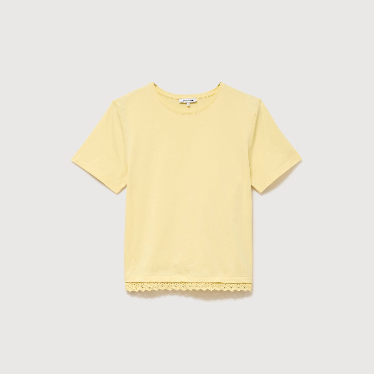 T-shirt droit col rond manches courtes jaune pastel femme