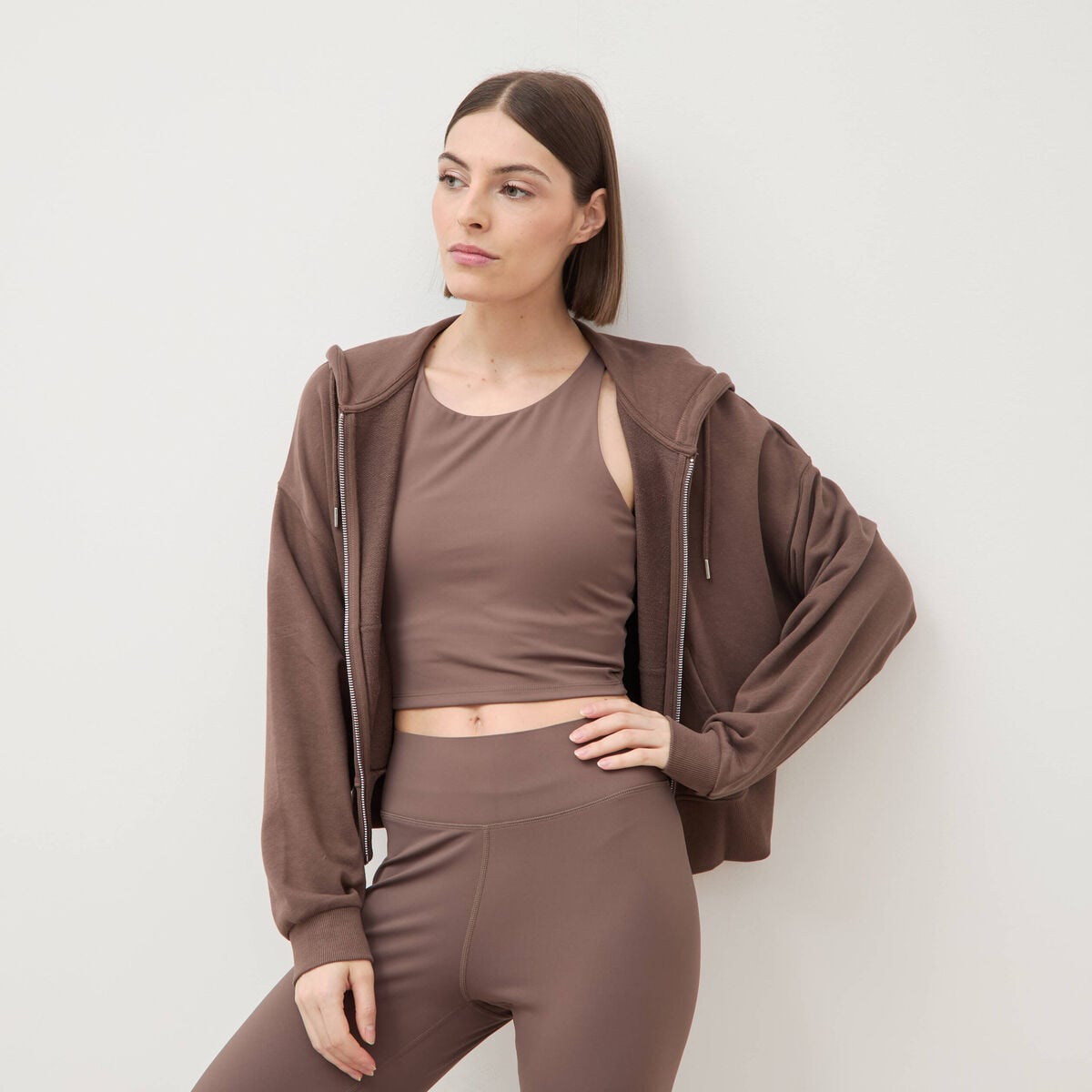 Sweat boyfriend &agrave; capuche marron femme