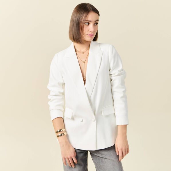 Veste esprit blazer droite ecru femme