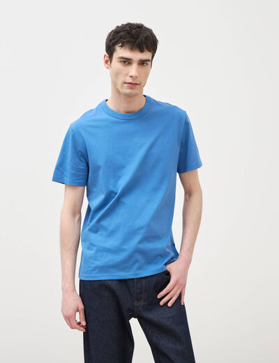 T-shirt en coton manches courtes bleu fonc&eacute; homme