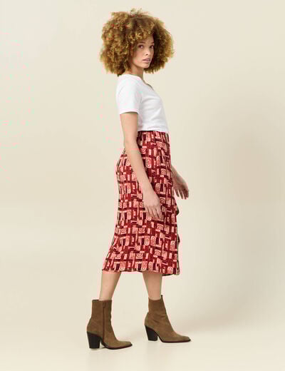 Jupe midi portefeuille fluide rouge foncé femme