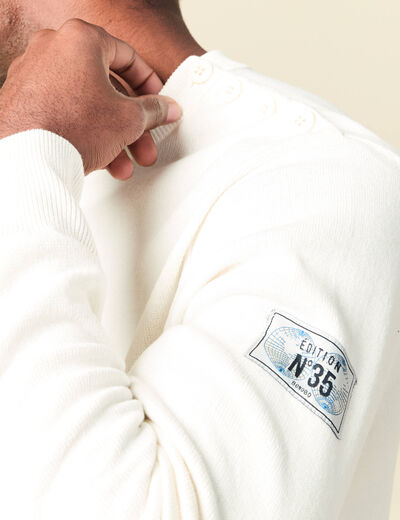 Pull fin col rond manches longues ecru homme