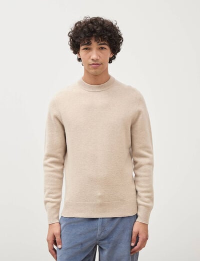 Pull droit col rond manches longues sable homme