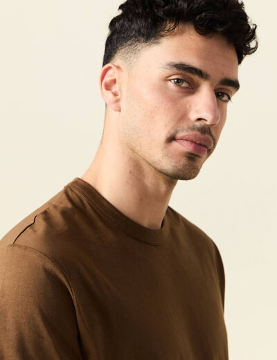 T-shirt en coton manches courtes marron homme