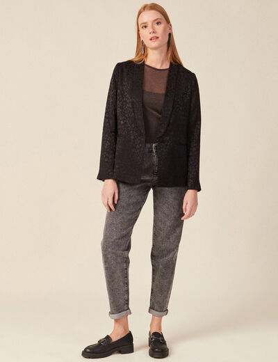 Veste blazer droite satin noir femme