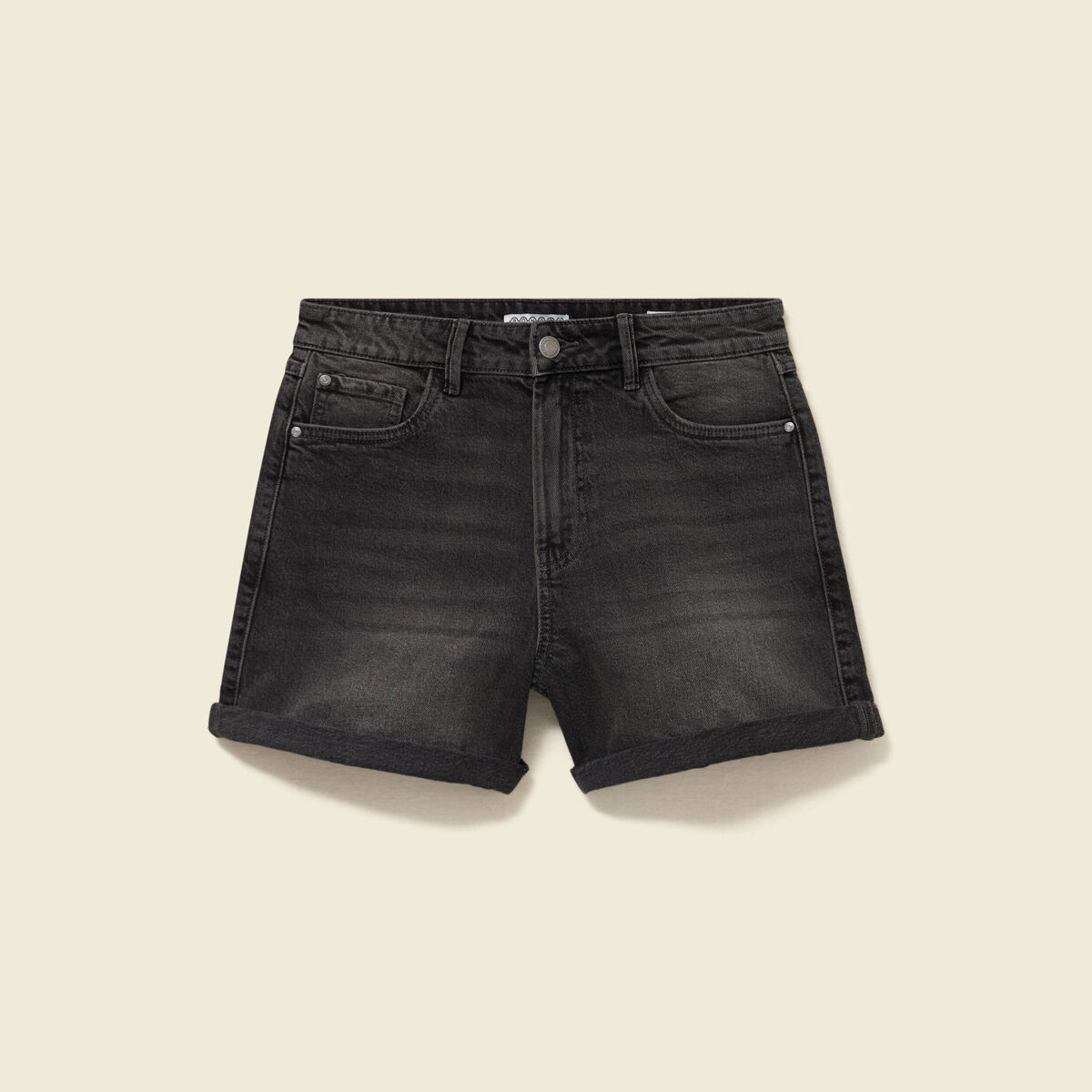 Short mom taille haute en jean denim gris femme