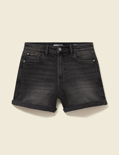Short mom taille haute en jean denim gris femme