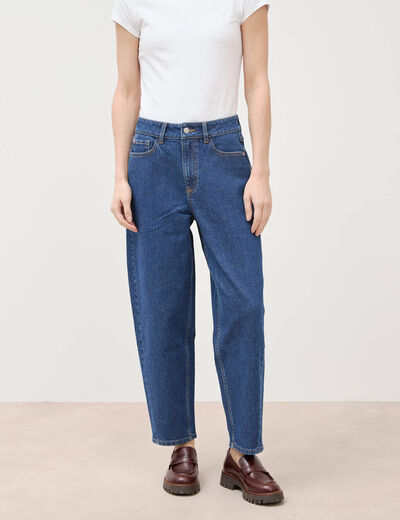 Jeans barrel taille haute 7/8&egrave;me denim brut femme