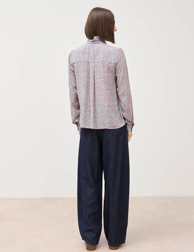 Chemise droite manches longues bleu gris femme