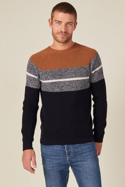 Pull manches longues marron homme