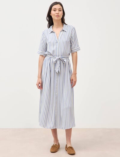 Robe manches courtes col am&eacute;ricain ecru femme