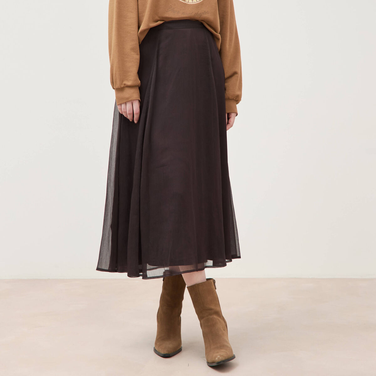 Jupe en voile doubl&eacute;e marron fonc&eacute; femme