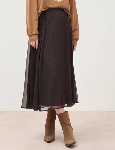 Jupe en voile doubl&eacute;e marron fonc&eacute; femme