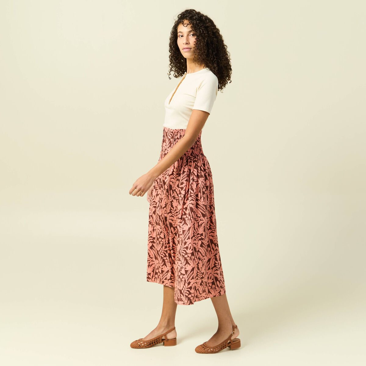 Jupe longue &eacute;vas&eacute;e en coton marron fonc&eacute; femme