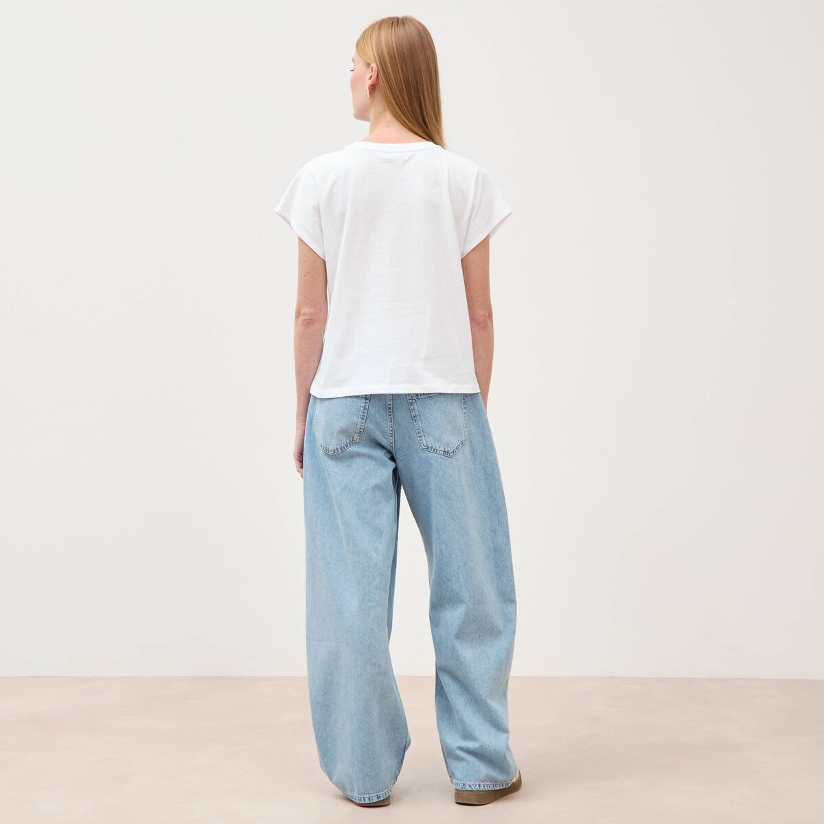 T-shirt droit col rond manches courtes blanc femme