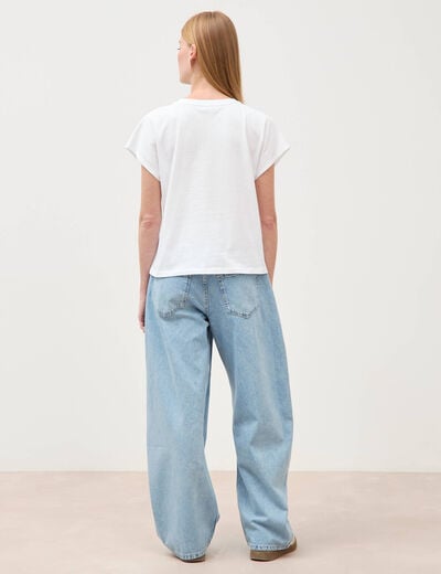 T-shirt droit col rond manches courtes blanc femme
