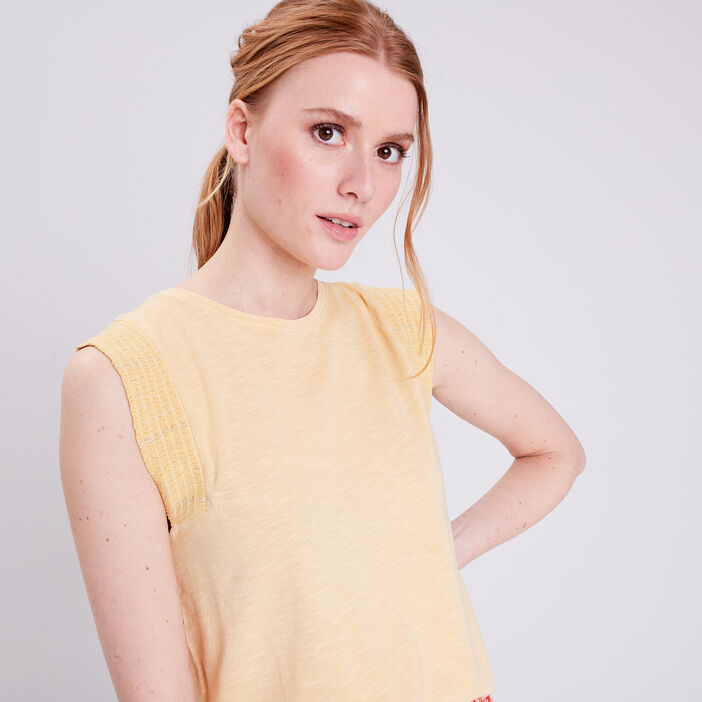 T-shirt manches courtes jaune pastel femme