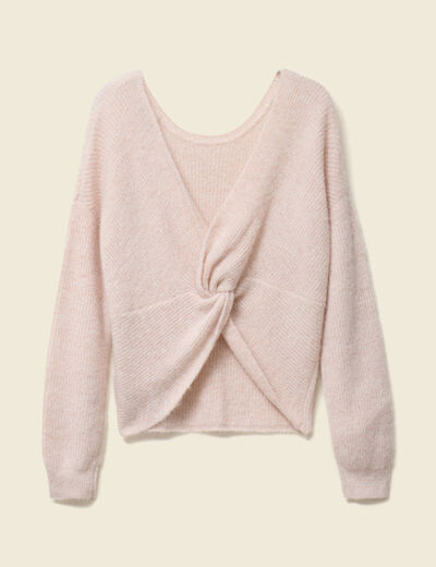 Pull r&eacute;versible manches longues col rond creme femme