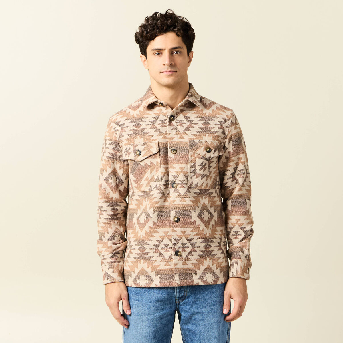 Surchemise manches longues beige homme