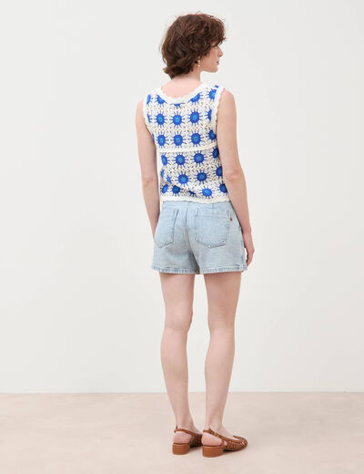 Jupe-short taille haute en jeans denim snow bleu femme