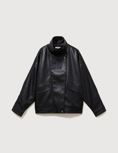 Blouson manches longues similicuir noir femme