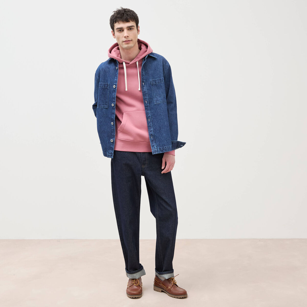 Sweat &agrave; capuche vieux rose homme