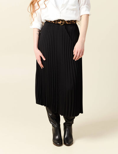 Jupe longue évasée plissée noir femme