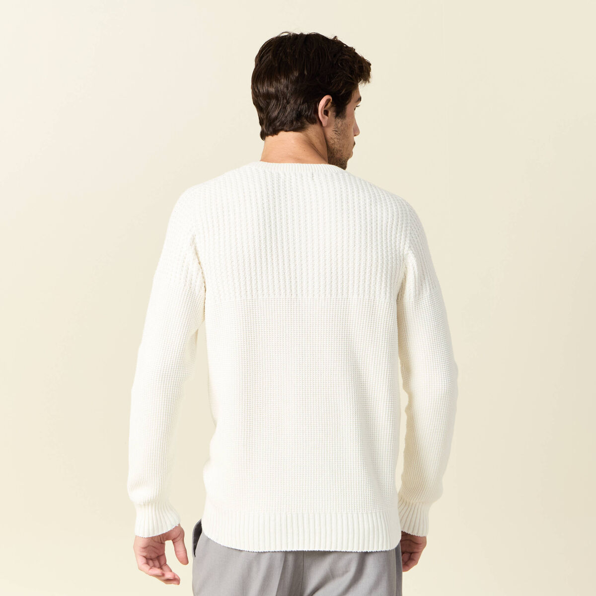 Pull manches longues fabriqué en France ecru homme