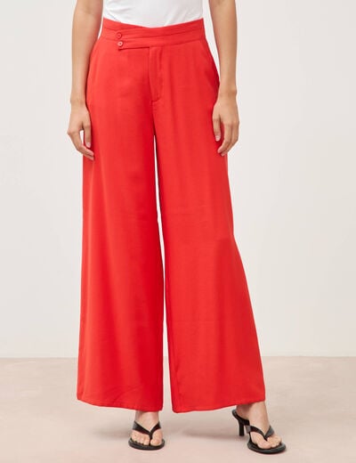 Pantalon large taille haute ceinture rouge femme